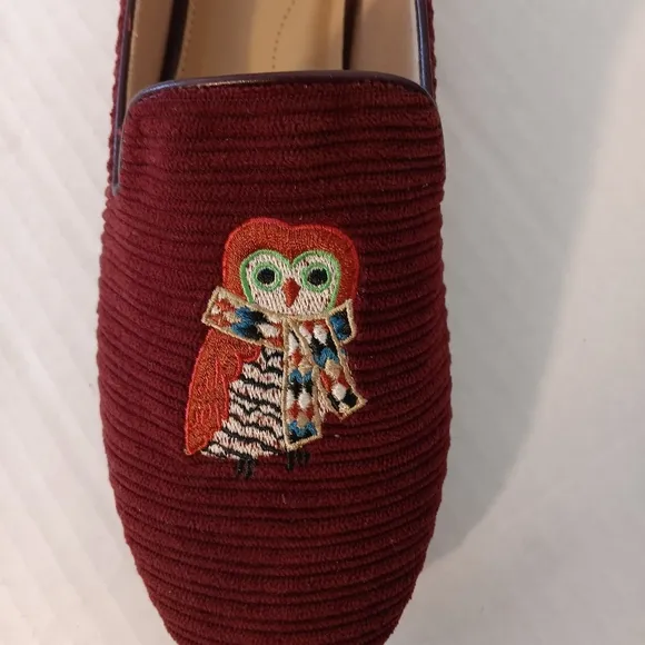 Talbots Ryan Corduroy Loafers Embroidered Owl Rich Red/Burgendy US Size 10M