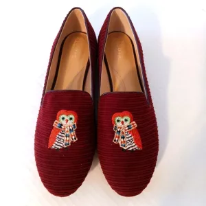 Talbots Ryan Corduroy Loafers Embroidered Owl Rich Red/Burgendy US Size 10M