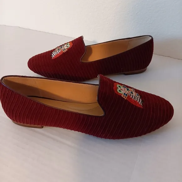 Talbots Ryan Corduroy Loafers Embroidered Owl Rich Red/Burgendy US Size 10M