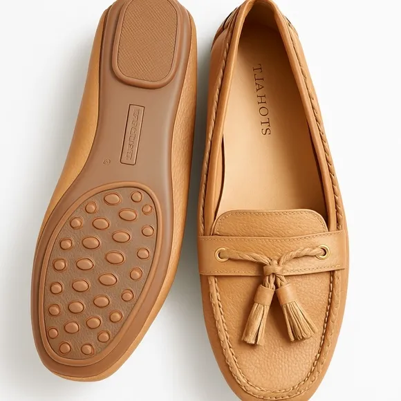 Talbots Tan Leather Loafers with tassels sz 8 nwot