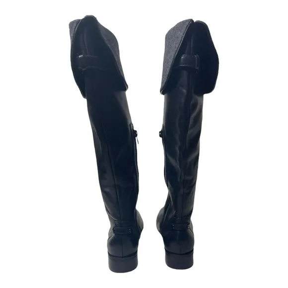 Talbots Women’s Black Leather Fold Over Grey Cuff  Riding Boots