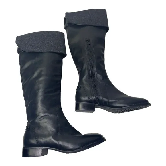 Talbots Women’s Black Leather Fold Over Grey Cuff  Riding Boots