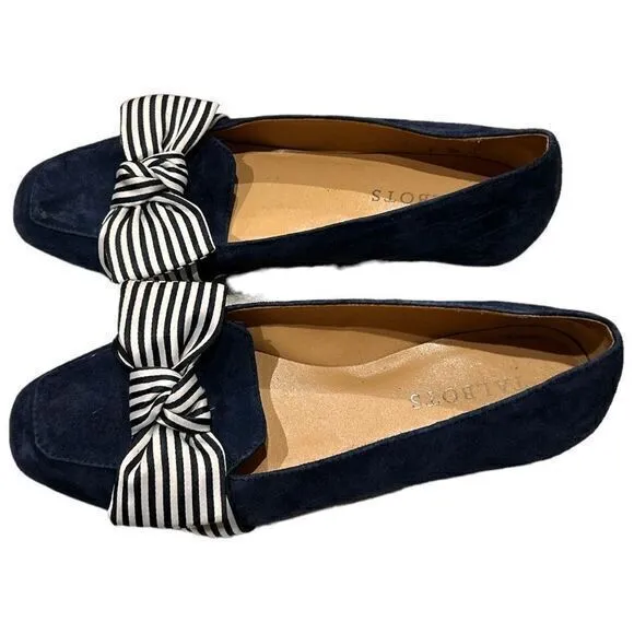 Talbots Women's Stella Stripe Bow‎ Knot Suede Loafers Navy Blue Size 6.5