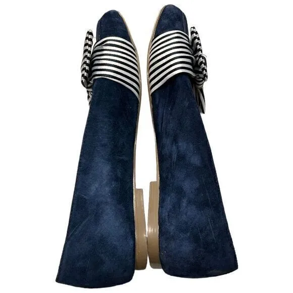 Talbots Women's Stella Stripe Bow‎ Knot Suede Loafers Navy Blue Size 6.5