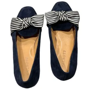 Talbots Women's Stella Stripe Bow‎ Knot Suede Loafers Navy Blue Size 6.5