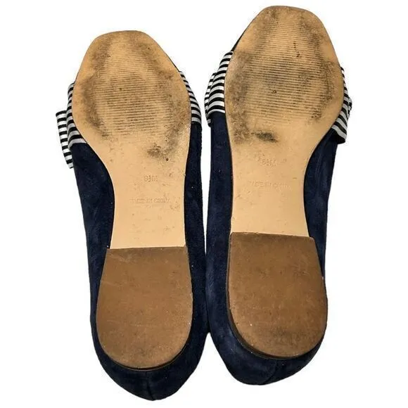 Talbots Women's Stella Stripe Bow‎ Knot Suede Loafers Navy Blue Size 6.5