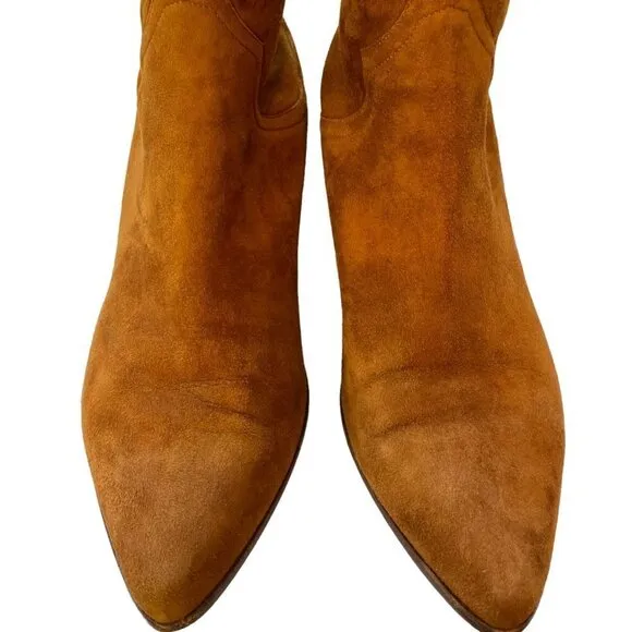 Tamara Mellon Go West Suede Stretch Ankle Bootie Boots Chestnut Brown Size 11