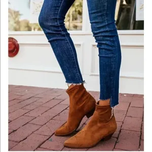 Tamara Mellon Go West Suede Stretch Ankle Bootie Boots Chestnut Brown Size 11