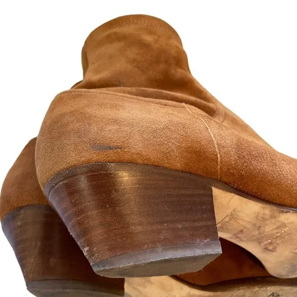 Tamara Mellon Go West Suede Stretch Ankle Bootie Boots Chestnut Brown Size 11