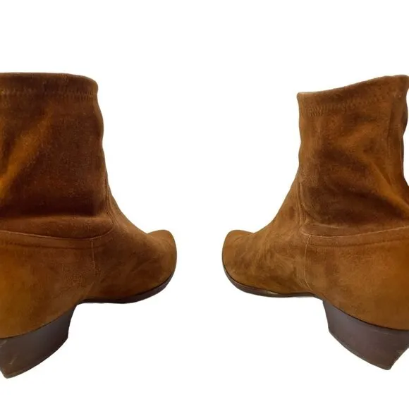 Tamara Mellon Go West Suede Stretch Ankle Bootie Boots Chestnut Brown Size 11