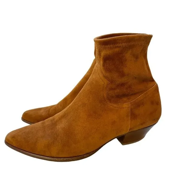Tamara Mellon Go West Suede Stretch Ankle Bootie Boots Chestnut Brown Size 11