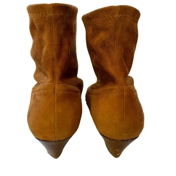 Tamara Mellon Go West Suede Stretch Ankle Bootie Boots Chestnut Brown Size 11
