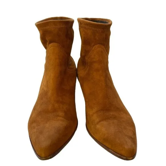 Tamara Mellon Go West Suede Stretch Ankle Bootie Boots Chestnut Brown Size 11