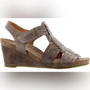 Taos Sandals Women Weave Slingback Strappy Beige Leather Wedge Heels