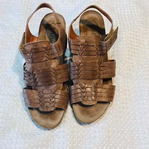 Taos Sandals Women Weave Slingback Strappy Beige Leather Wedge Heels