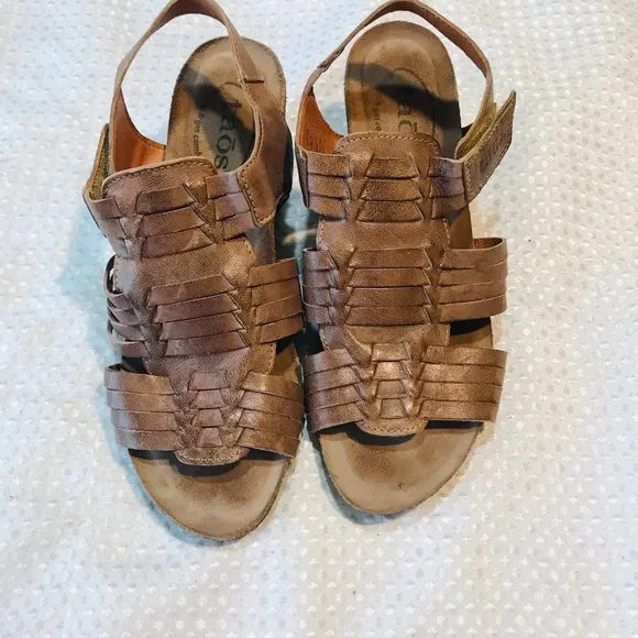 Taos Sandals Women Weave Slingback Strappy Beige Leather Wedge Heels