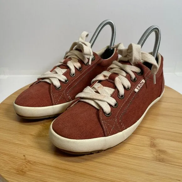 Taos Women 6 Burnt Orange Star Sneakers Lace Up Canvas Comfort Sole Arch Support