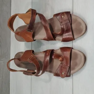 Taos Womens Comfort Leather Wedge Sandals Hook&amp;loop shoes sz 39/8-8.5