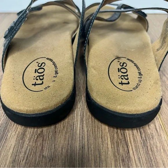 Taos Women’s Leather Strappy Sandals Metallic Black Size 10 Comfortable