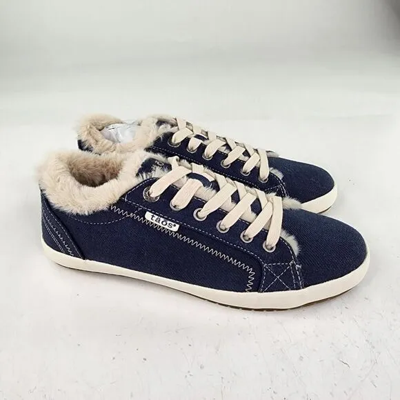 Taos Starline Women's Faux Fur Lined Canvas Sneakers US 8.5 Blue Comfort Shoe