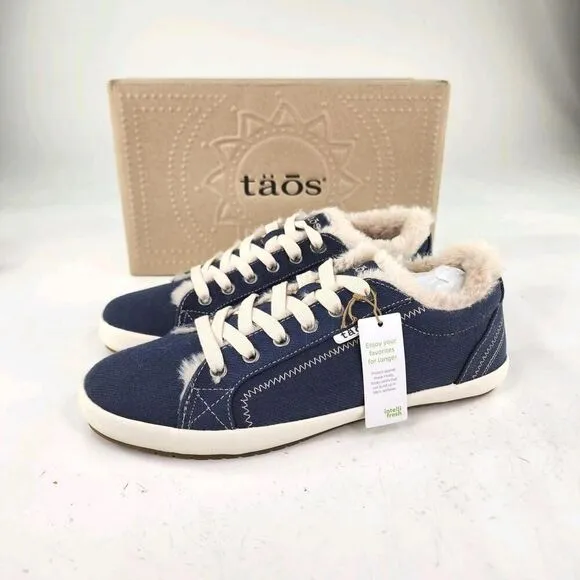 Taos Starline Women's Faux Fur Lined Canvas Sneakers US 8.5 Blue Comfort Shoe