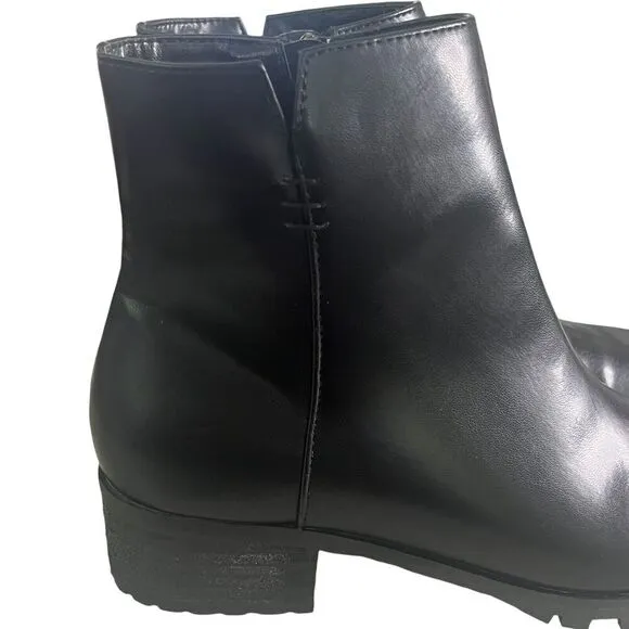 Taryn Rose Women’s size 7.5 Emmy Faux Leather Ankle Zip Boots Block Heel Black