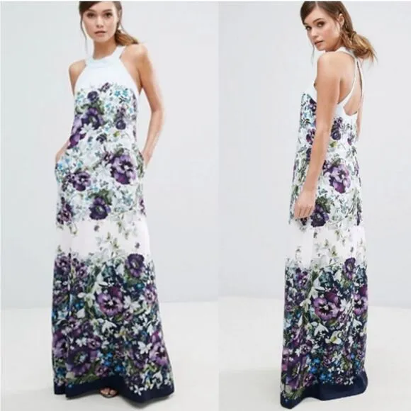 Ted Baker Entangled Enchantment Ziloh Bow Detail Maxi Dress Ted Sz 0 US 2/4 NWOT