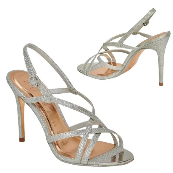 Ted Baker Theanna Lurex Strappy Heel Sandals Silver Size 40.5