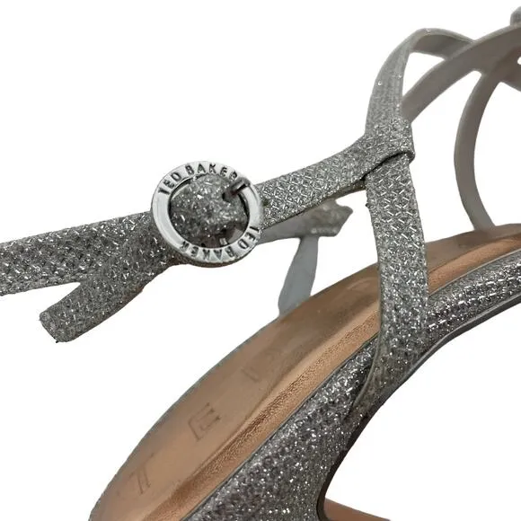 Ted Baker Theanna Lurex Strappy Heel Sandals Silver Size 40.5