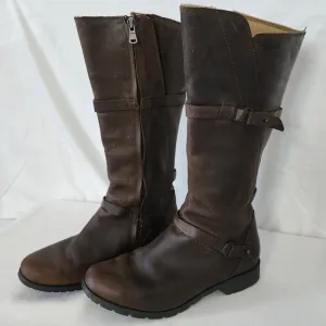 Teva Leather Riding Boots Full Zip Buckle Strap Brown Boots Size 8