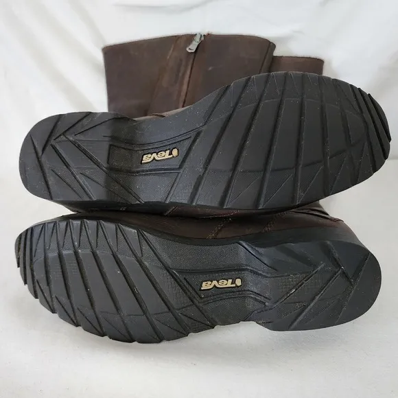 Teva Leather Riding Boots Full Zip Buckle Strap Brown Boots Size 8