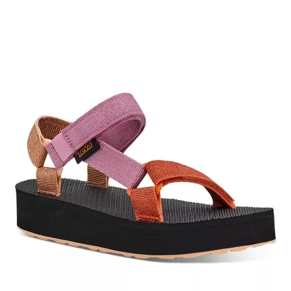 Teva Midform Universal Kids Girls Metallic Rose Gold Pink Rust Strappy Sandals 4