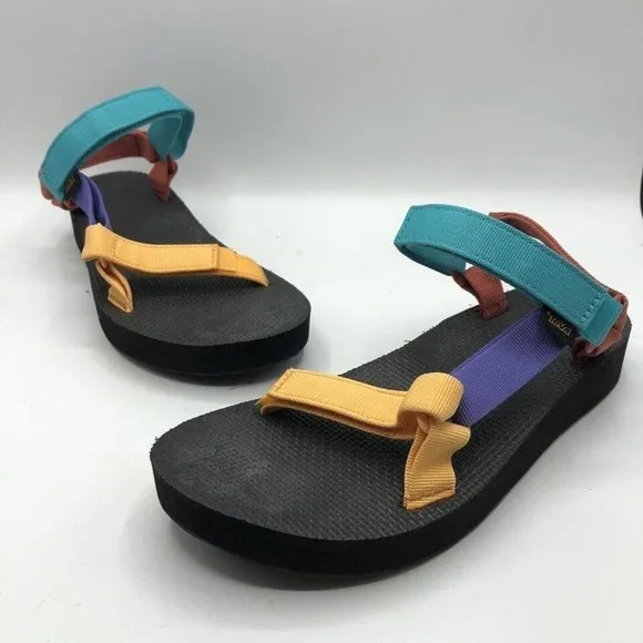 Teva Womens Bright Retro Multi Universal Midform Strappy Sandals 10