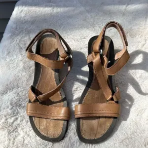 Teva Women's Brown Leather Strappy Wedge Sandals Size 9.5 Casual Summer