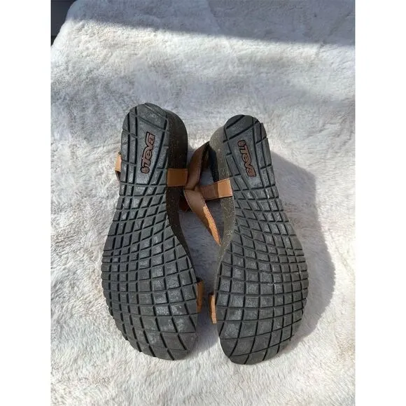 Teva Women's Brown Leather Strappy Wedge Sandals Size 9.5 Casual Summer