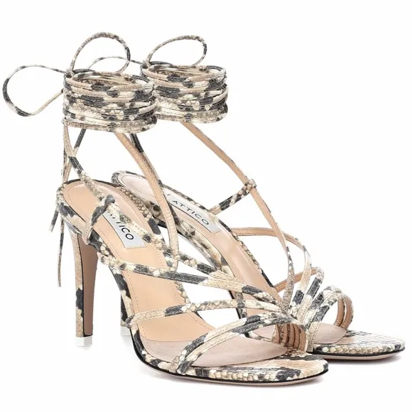 THE ATTICO Strappy Python Snake Leather Strappy Sandals 40 10 11 Net-A-Porter