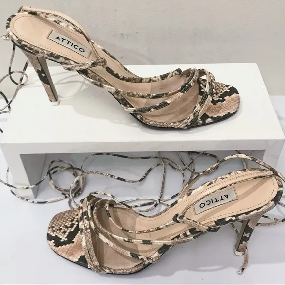 THE ATTICO Strappy Python Snake Leather Strappy Sandals 40 10 11 Net-A-Porter