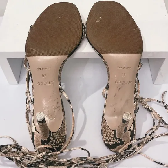 THE ATTICO Strappy Python Snake Leather Strappy Sandals 40 10 11 Net-A-Porter