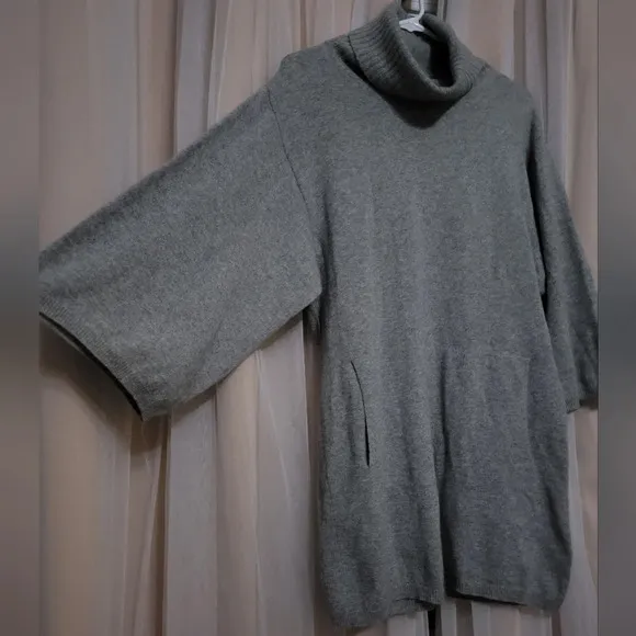 Theory 100% Cashmere Turtleneck Sweater Dress/Tunic With Wide 3/4 Sleeves, EUC!