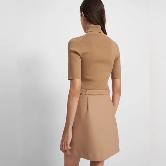Theory / Combo Dress in Bistretch Wool Twill ribbed sweater turtleneck small s