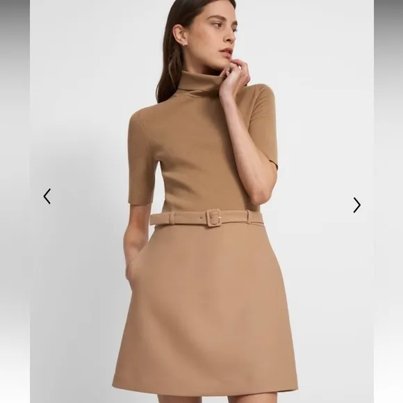 Theory / Combo Dress in Bistretch Wool Twill ribbed sweater turtleneck small s