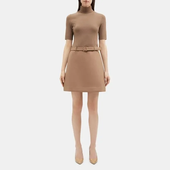 Theory / Combo Dress in Bistretch Wool Twill ribbed sweater turtleneck small s