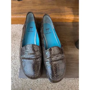 Thierry Rabotin EU 39 US 9 Brown Leather Snakeskin Slip on Loafers