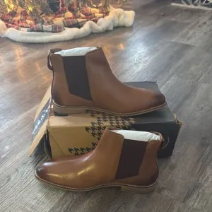 Thomas &amp; Vine Men's Corbin Wide Chelsea Leather Boots Cognac Size 13M
