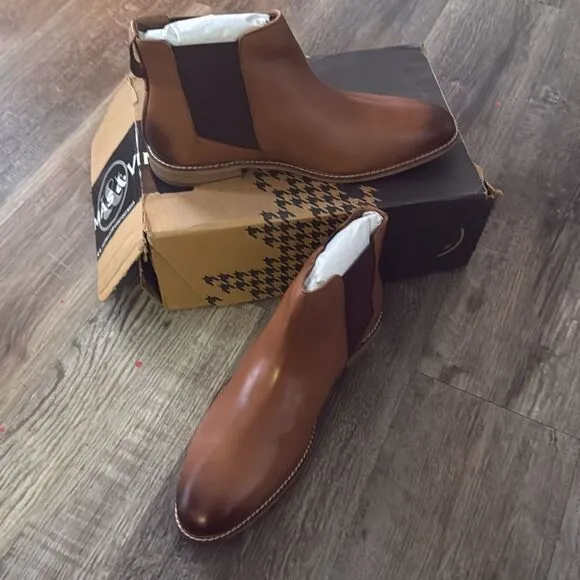 Thomas &amp; Vine Men's Corbin Wide Chelsea Leather Boots Cognac Size 13M