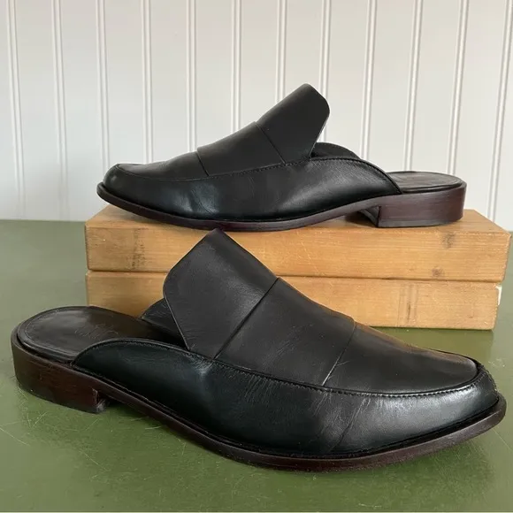 Tibi DENNI Slip On Shoes/Mules/Loafers in Black Leather *Brazil*