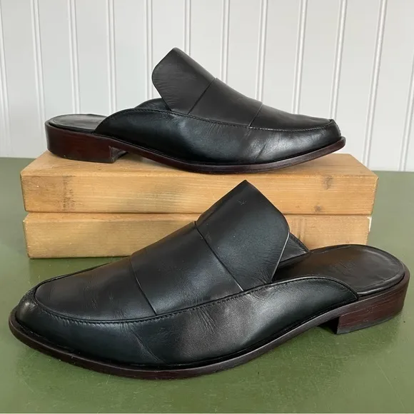 Tibi DENNI Slip On Shoes/Mules/Loafers in Black Leather *Brazil*