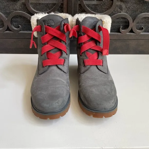 Timberland Jayne Shearling-Collar Waterproof Boots Leather 10