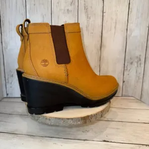 Timberland Kellis Chelsea Wedge Heeled Ankle Boots Tan Nubuck Womens 7.5