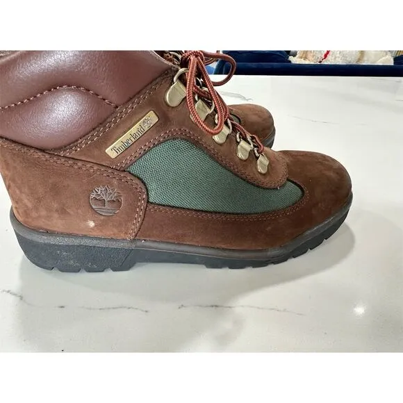 Timberland Kids Field Boots Brown Leather Lace Up Size 4.5 Brown Leather